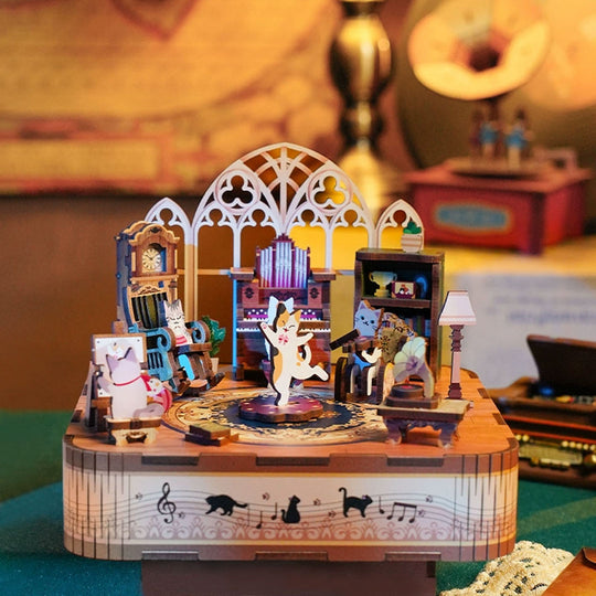 Gathering Of Cats 3D Wooden Puzzle Music Box