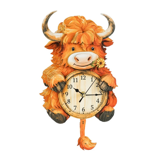 Ugeargeek Wooden Puzzle Wall Clock Series - Highland Cow