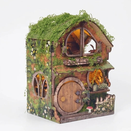 Ugeargeek Moss Cottage 3D Wooden Book Nook Kit
