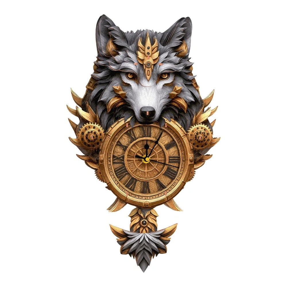 Ugeargeek Wooden Puzzle Wall Clock Series - Gray Wolf