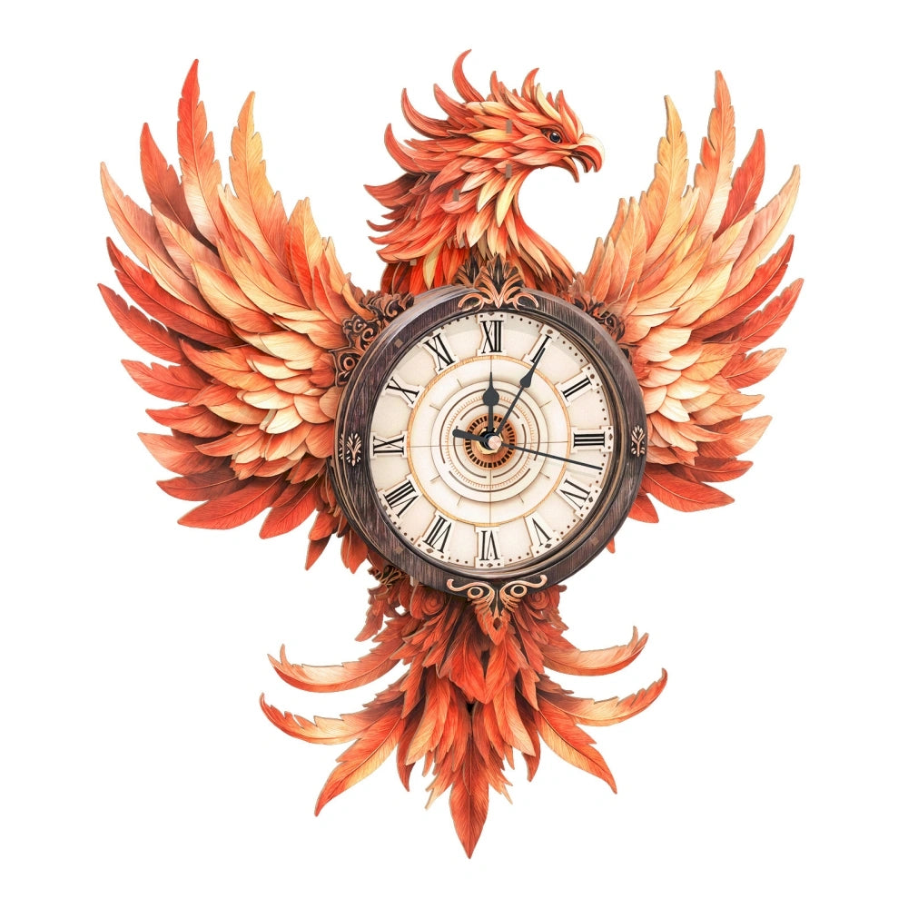 Ugeargeek Wooden Puzzle Wall Clock Series - Fire Phoenix