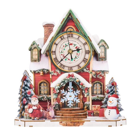 Ugeargeek Wooden Puzzle Wall Clock Series - Christmas Cottage