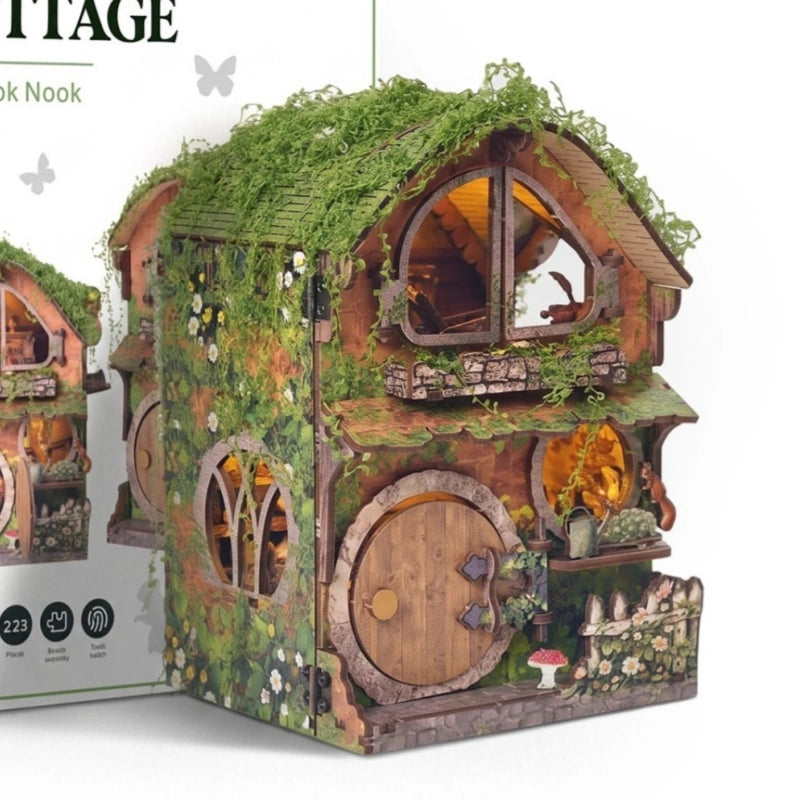 Ugeargeek Moss Cottage 3D Wooden Book Nook Kit