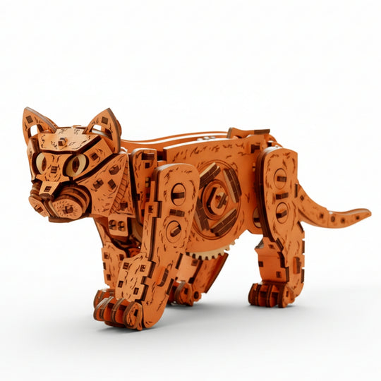 Ugeargeek Mechanical Orange Cat 3D Wooden Puzzle Kit