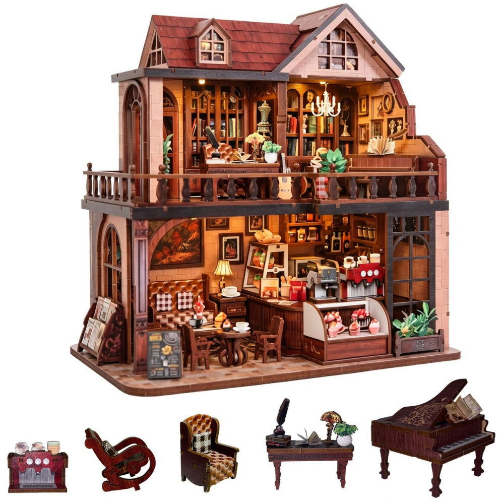 Ugeargeek Nolen Book Café DIY Wooden Miniature House Kit
