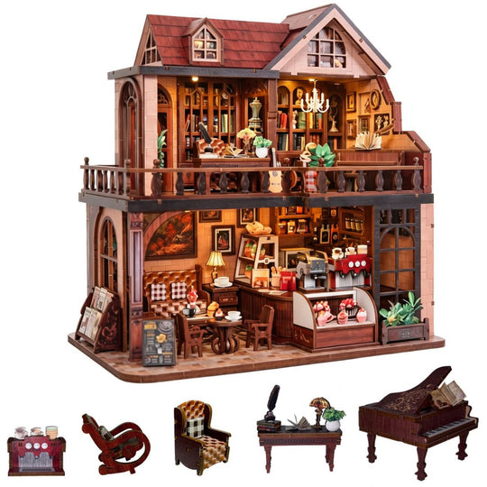 Ugeargeek Nolen Book Café DIY Wooden Miniature House Kit