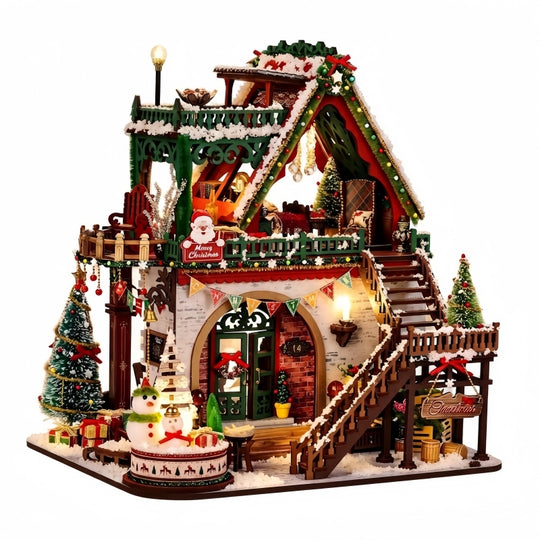 Miniature Christmas Mansion Sweet Lodge DIY Wooden House Kit