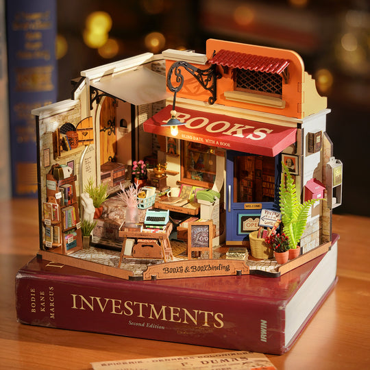 Corner Bookstore DIY Miniature House Kit DG164 Rolife