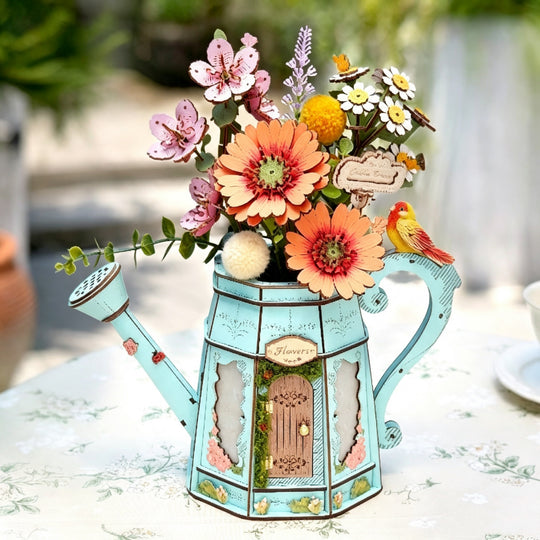 Garden Watering Can Wooden Puzzle Model with Flower Kit