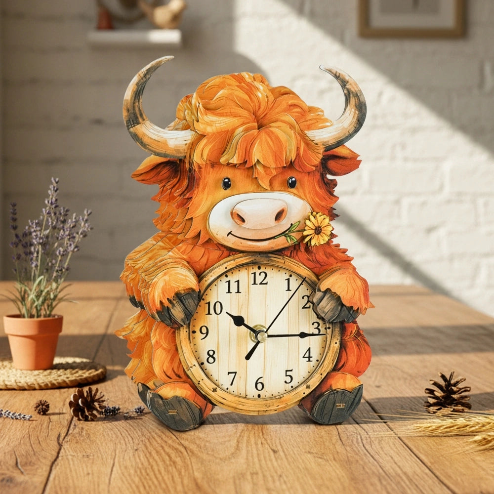 Ugeargeek Wooden Puzzle Wall Clock Series - Highland Cow