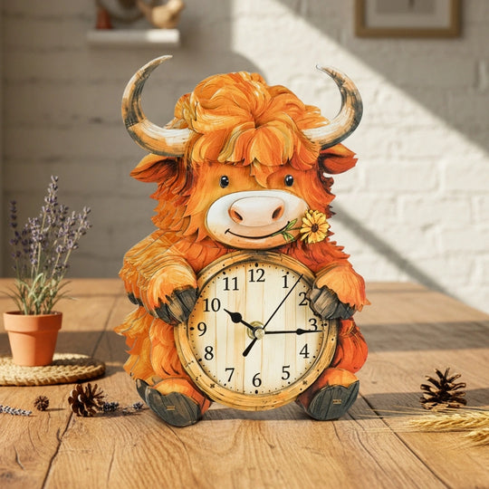 Ugeargeek Wooden Puzzle Wall Clock Series - Highland Cow
