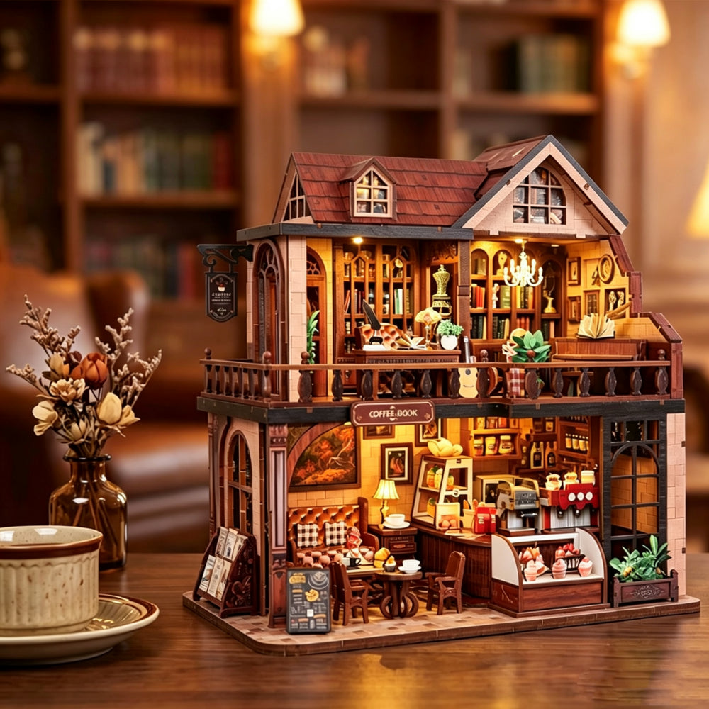 Ugeargeek Nolen Book Café DIY Wooden Miniature House Kit