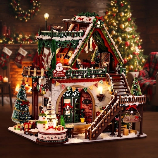 Miniature Christmas Mansion Sweet Lodge DIY Wooden House Kit