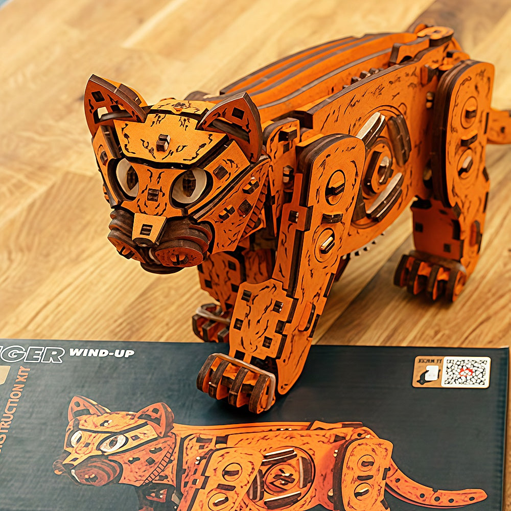 Ugeargeek Mechanical Orange Cat 3D Wooden Puzzle Kit