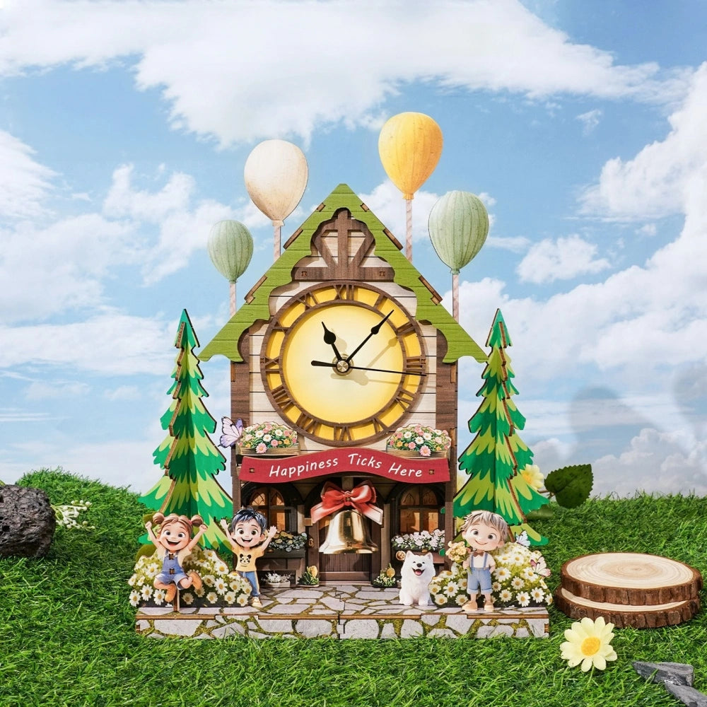 Ugeargeek Wooden Puzzle Wall Clock Series - Balloon Cottage