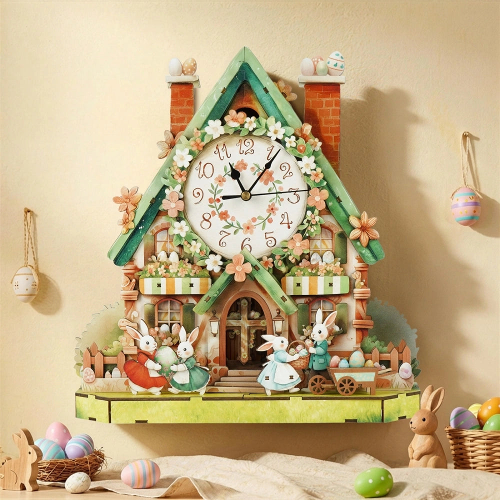 Ugeargeek Wooden Puzzle Wall Clock Series - Easter Cottage