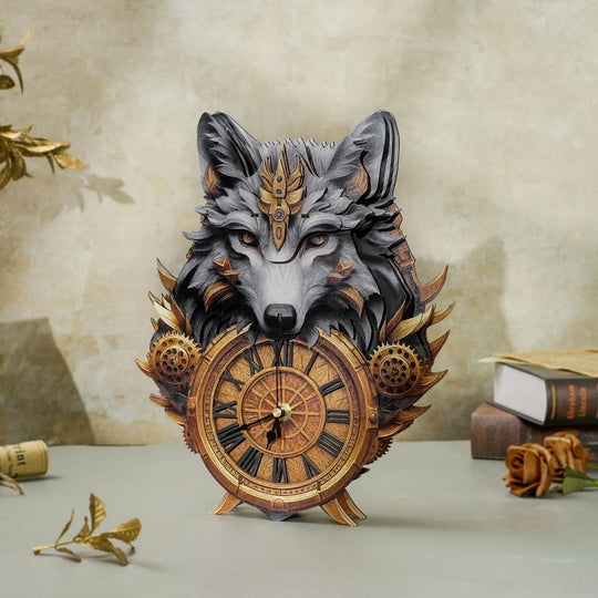 Ugeargeek Wooden Puzzle Wall Clock Series - Gray Wolf