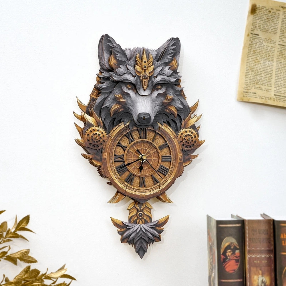 Ugeargeek Wooden Puzzle Wall Clock Series - Gray Wolf