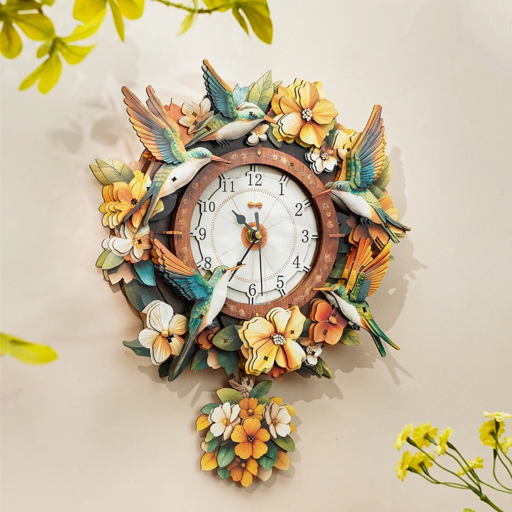 Ugeargeek Wooden Puzzle Wall Clock Series - Hummingbird