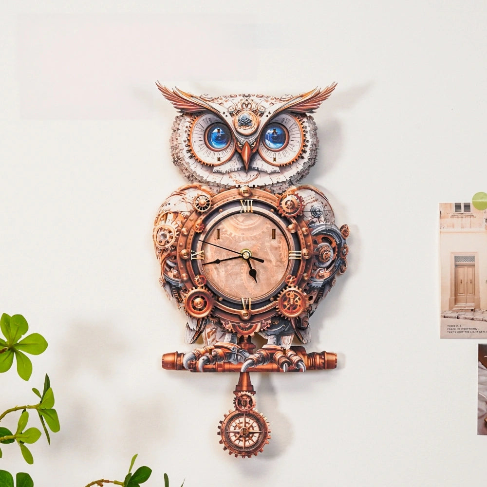 Ugeargeek Wooden Puzzle Wall Clock Series - Mechanical Owl