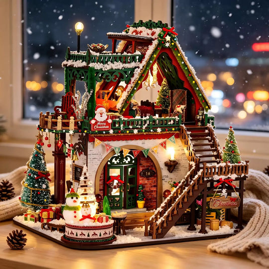 Miniature Christmas Mansion Sweet Lodge DIY Wooden House Kit