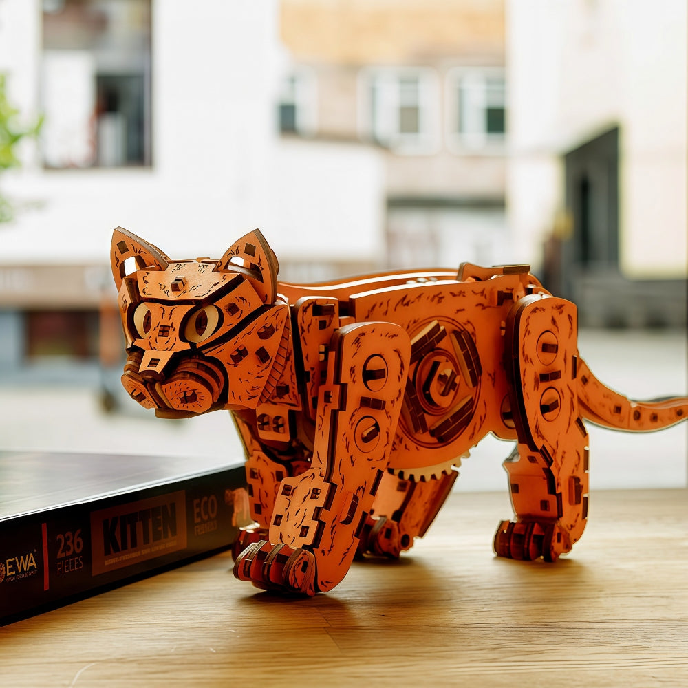 Ugeargeek Mechanical Orange Cat 3D Wooden Puzzle Kit