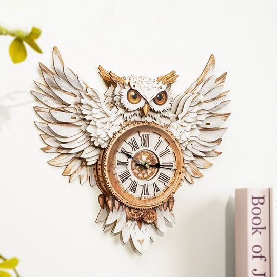 Ugeargeek Wooden Puzzle Wall Clock Series - Snowy Owl