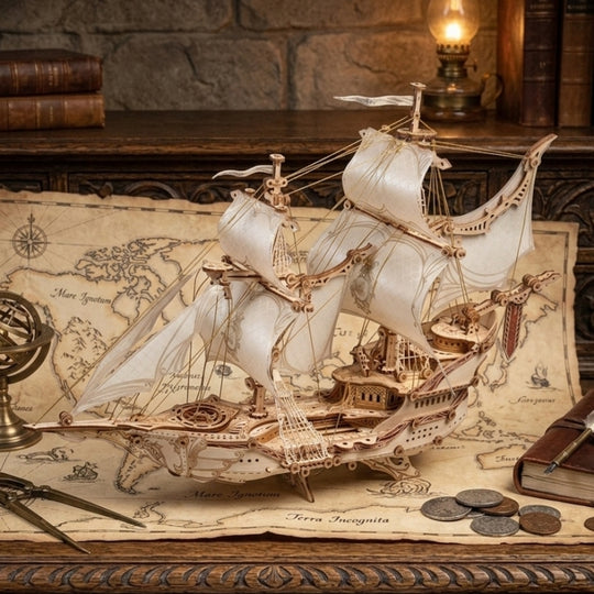 Ugeargeek Elf Ship Miniature Wooden Assembly