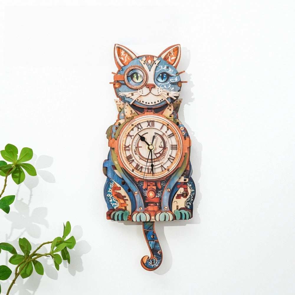 Ugeargeek Wooden Puzzle Wall Clock Series - Detective Cat
