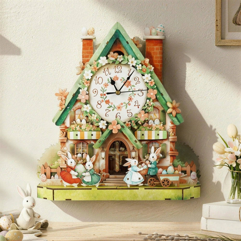 Ugeargeek Wooden Puzzle Wall Clock Series - Easter Cottage