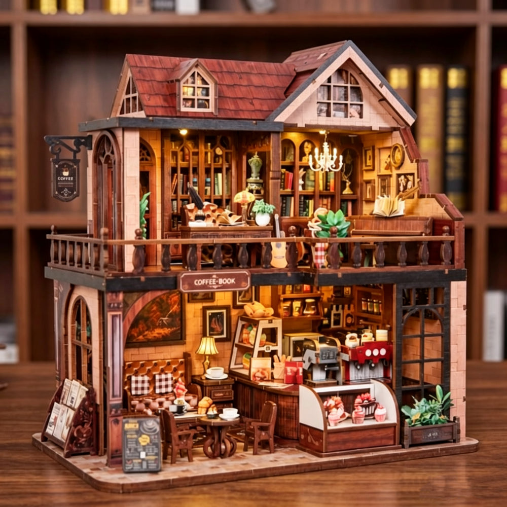 Ugeargeek Nolen Book Café DIY Wooden Miniature House Kit