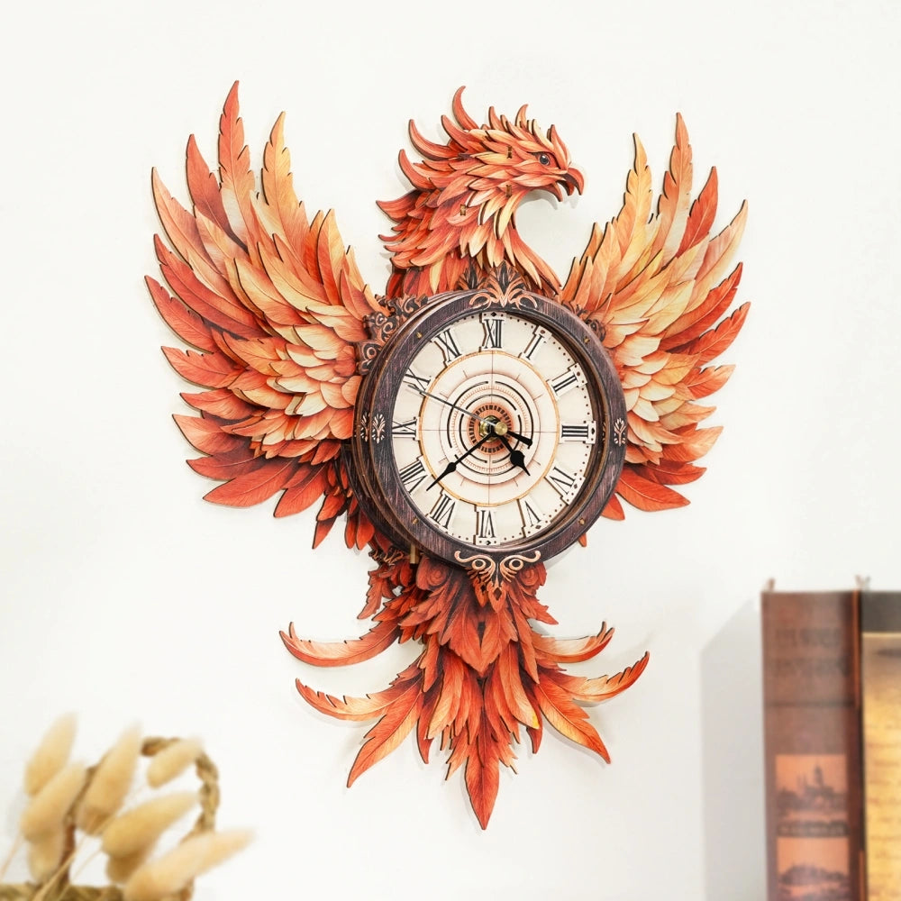 Ugeargeek Wooden Puzzle Wall Clock Series - Fire Phoenix