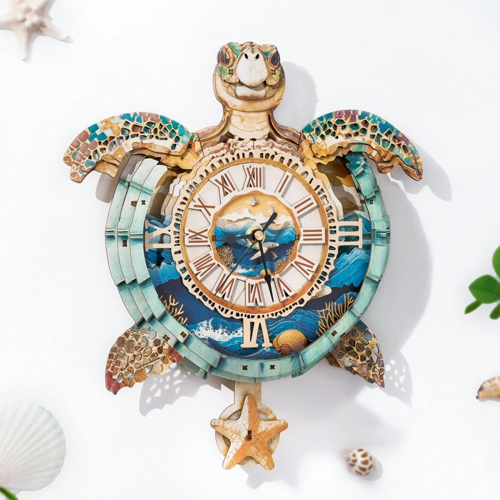 Ugeargeek Wooden Puzzle Wall Clock Series - Sea Turtle