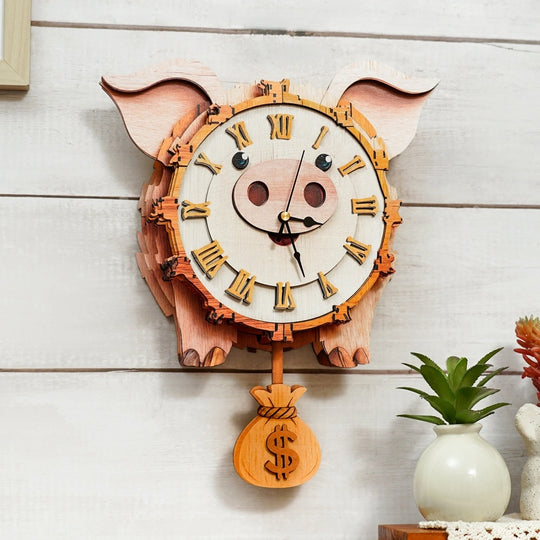 Ugeargeek Wooden Puzzle Wall Clock Series - Lucky Pig