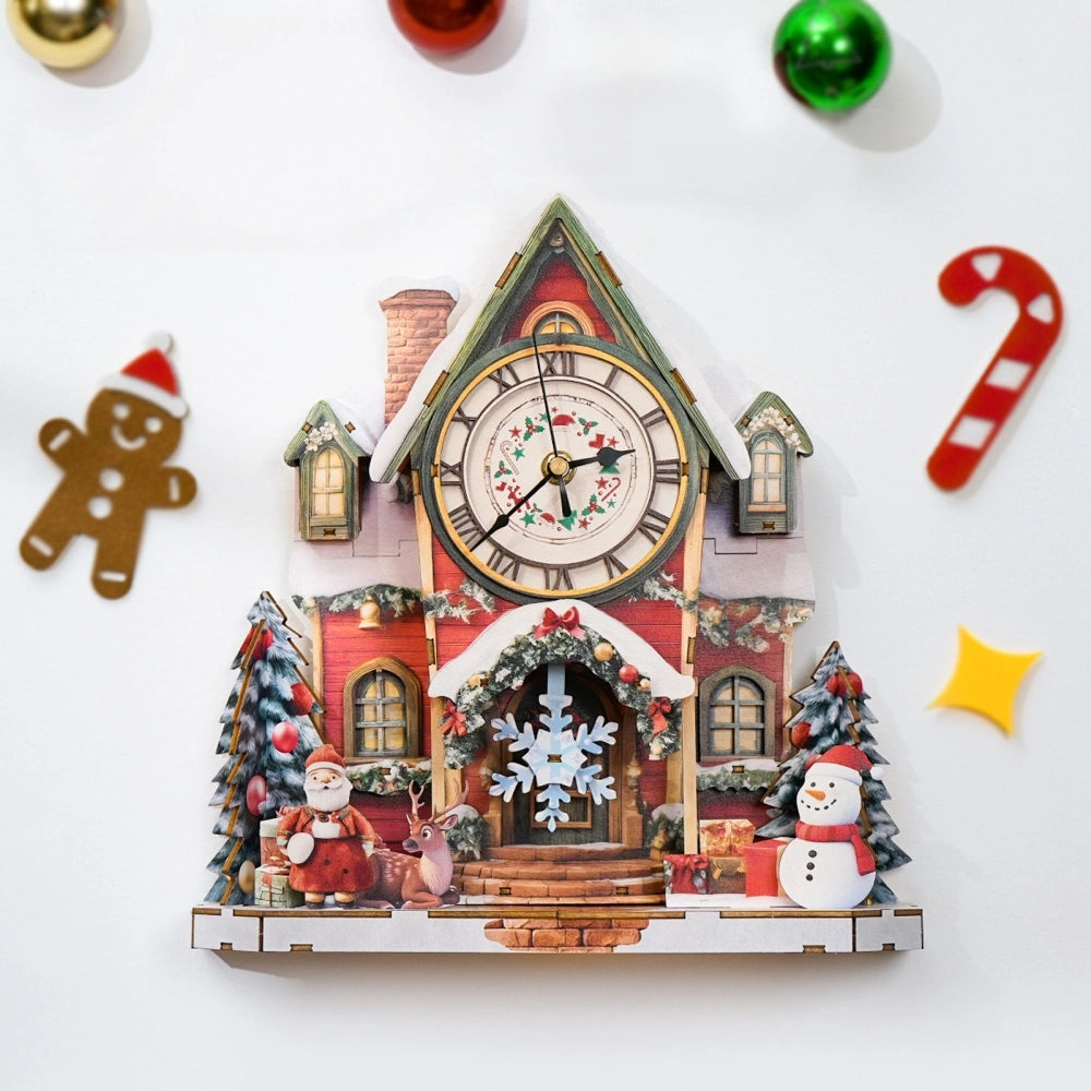 Ugeargeek Wooden Puzzle Wall Clock Series - Christmas Cottage