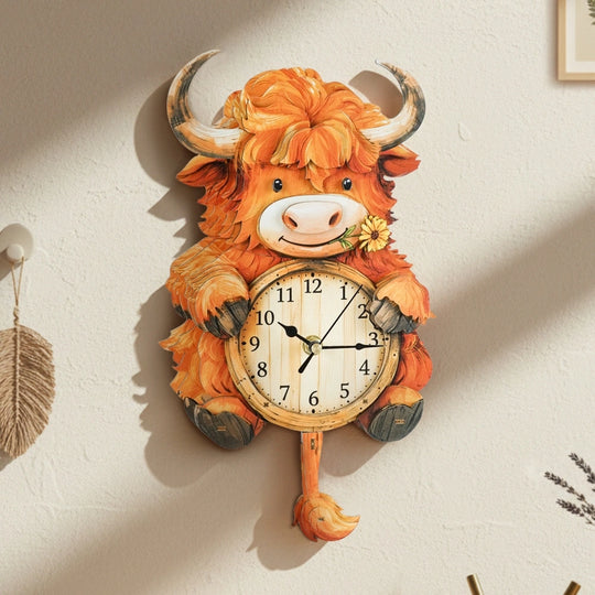 Ugeargeek Wooden Puzzle Wall Clock Series - Highland Cow