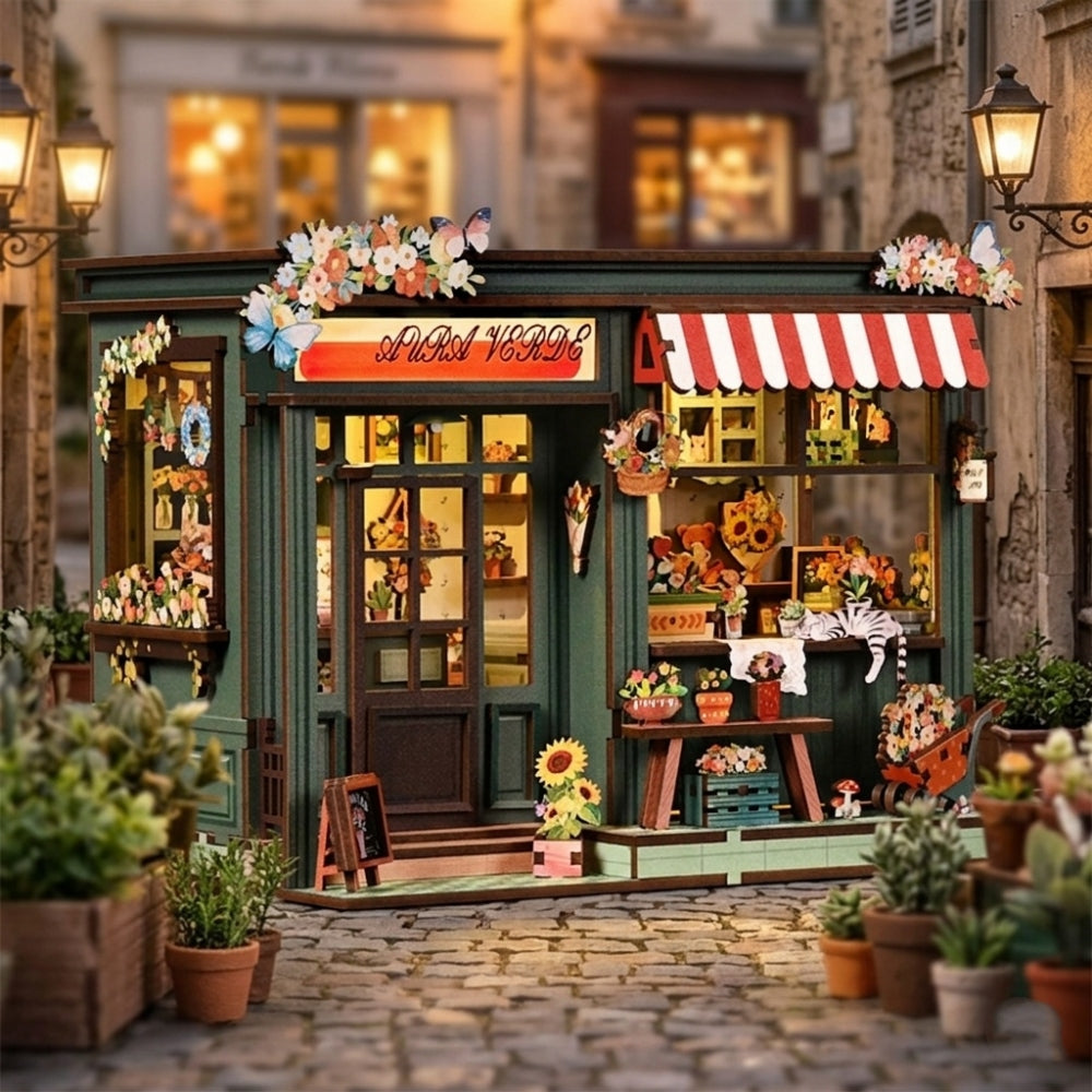Ugeargeek DIY Miniature Flower Shop Dollhouse Kit