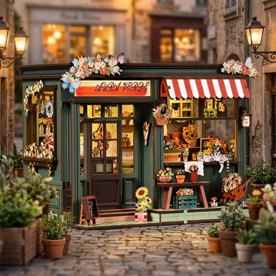 Ugeargeek DIY Miniature Flower Shop Dollhouse Kit