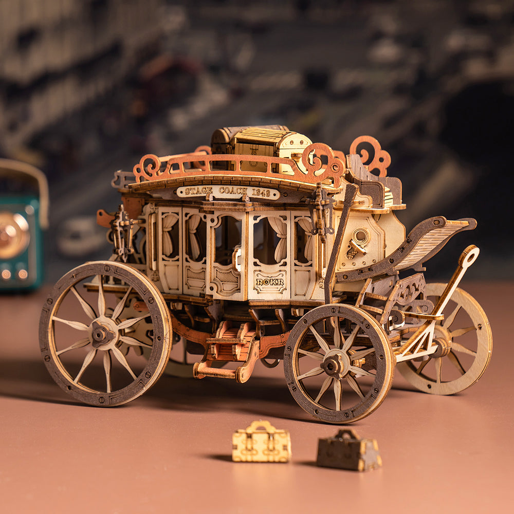 Stagecoach Mechanical Music Box 3D Wooden Puzzle AMKA1 Rokr