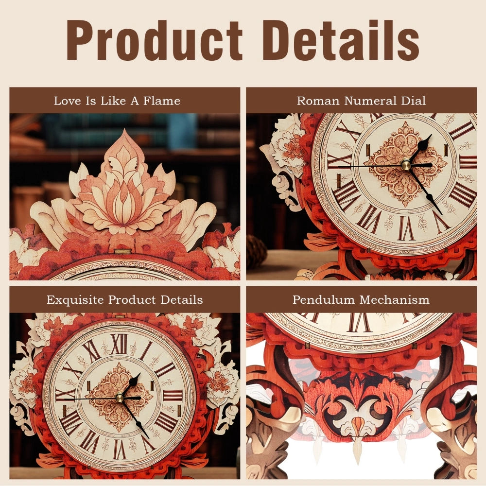 Ugeargeek Wooden Puzzle Wall Clock Series - Flame Flower