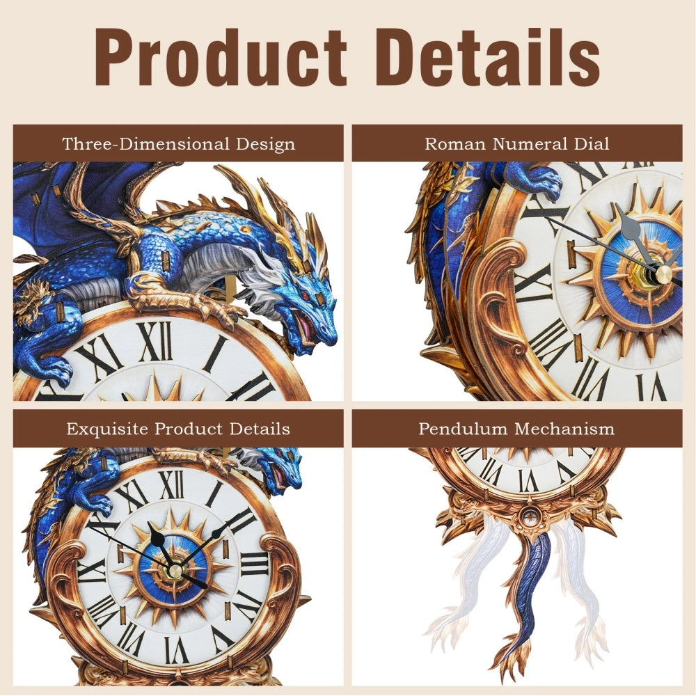 Ugeargeek Wooden Puzzle Wall Clock Series - Blue Dragon