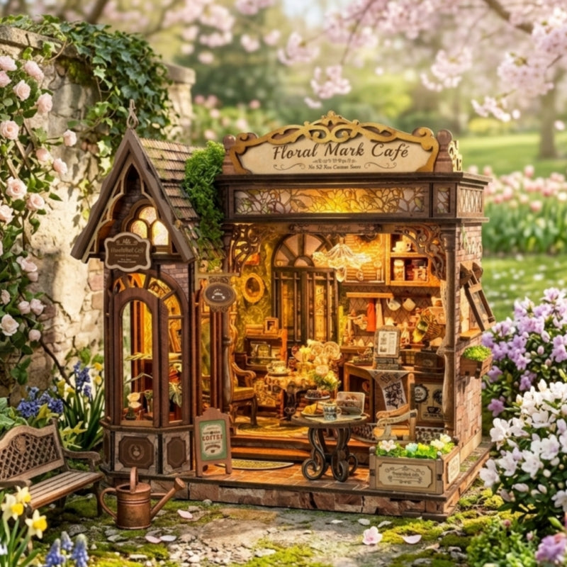 Ugeargeek Floral Mark Café Miniature Wooden Assembly