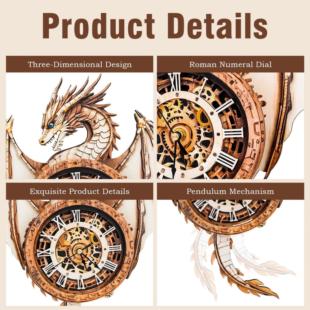 Ugeargeek Wooden Puzzle Wall Clock Series - Dragon