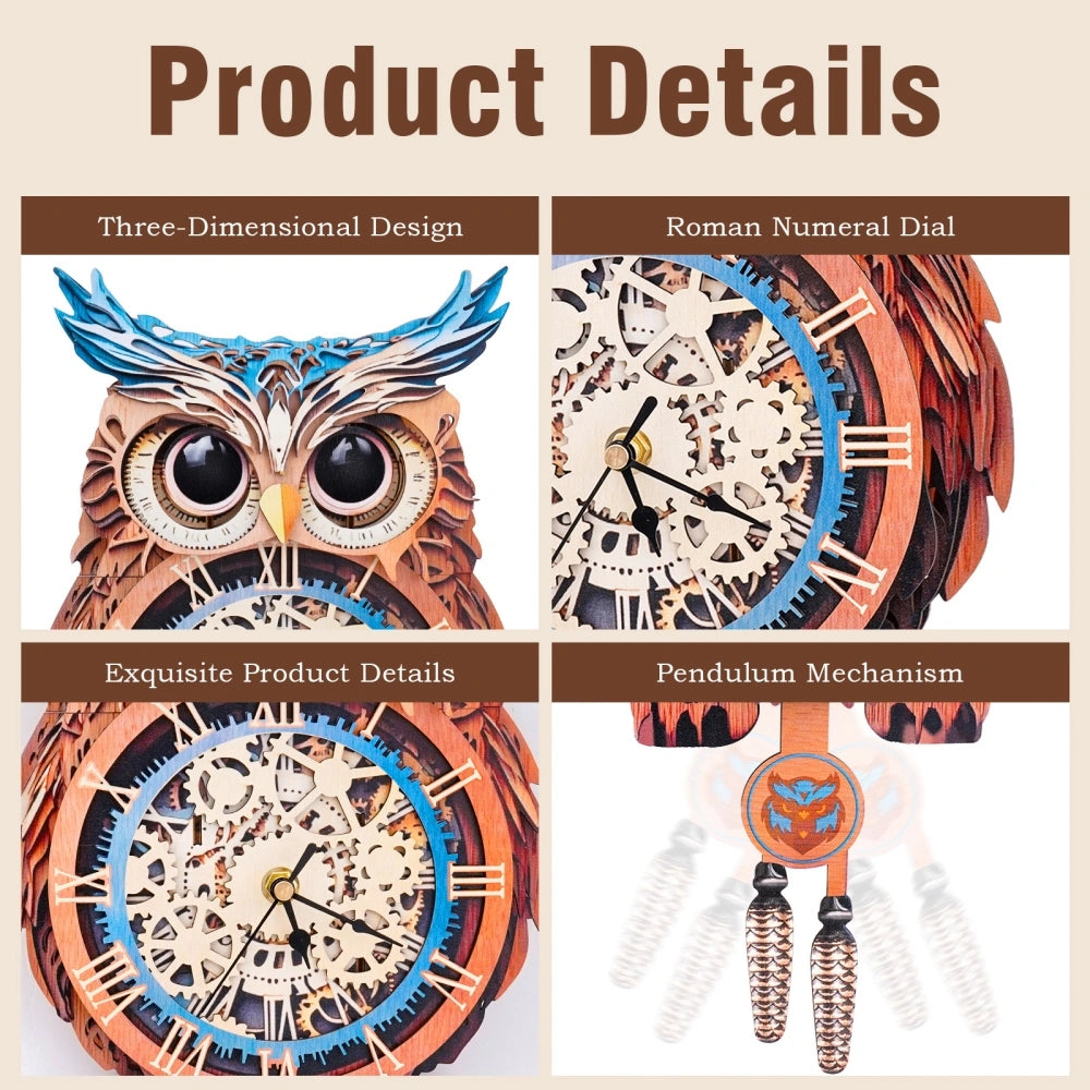 Ugeargeek Wooden Puzzle Wall Clock Series - Owl