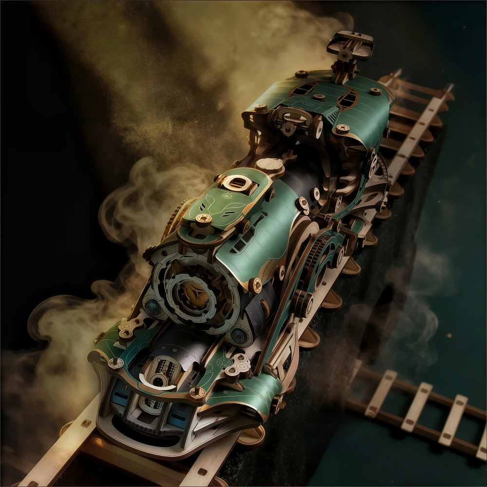 Ugeargeek Fantasy Steampunk Train Micro-carved Wooden Assembly