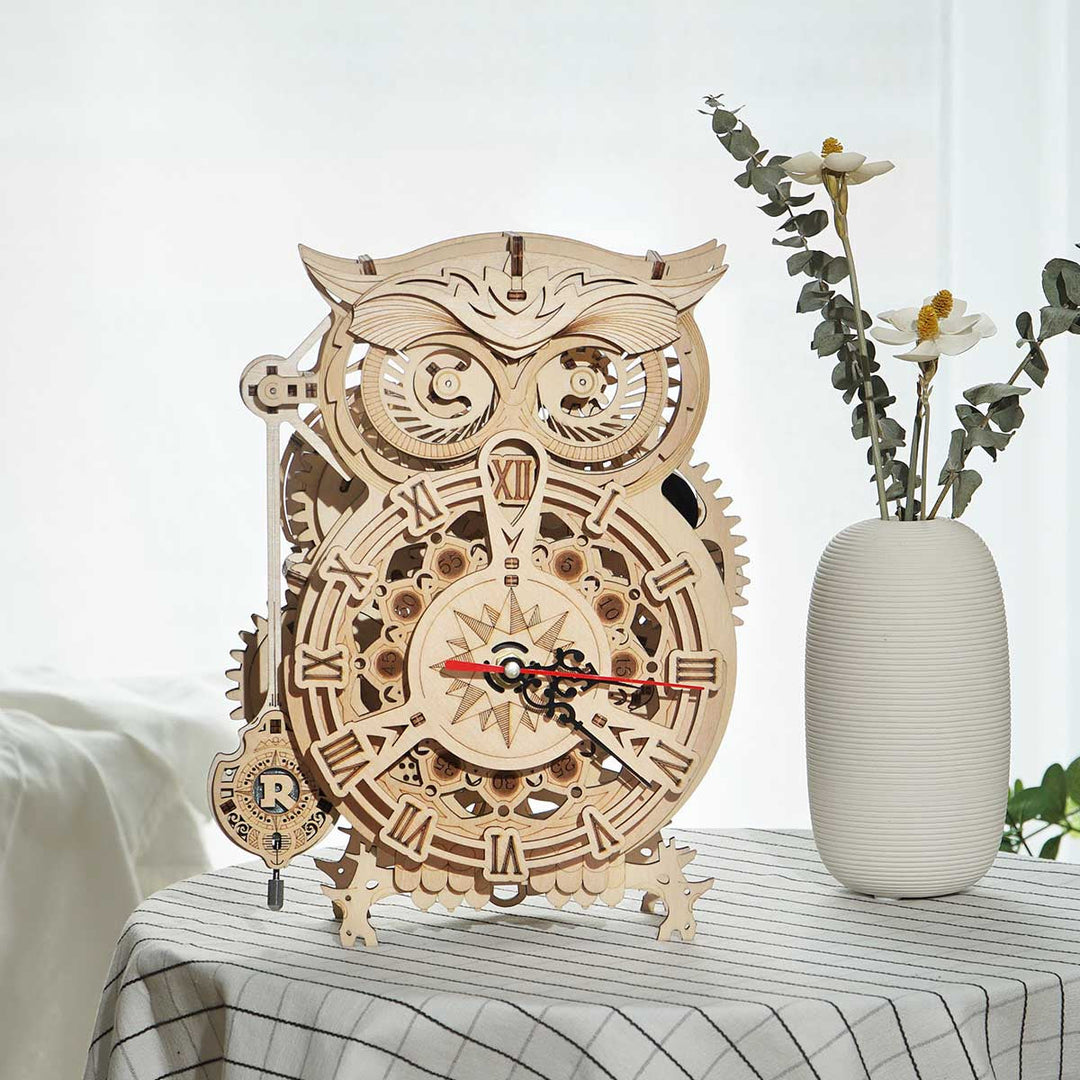 Owl Clock Mechanical Gears 3D Wooden Puzzle LK503 Rokr