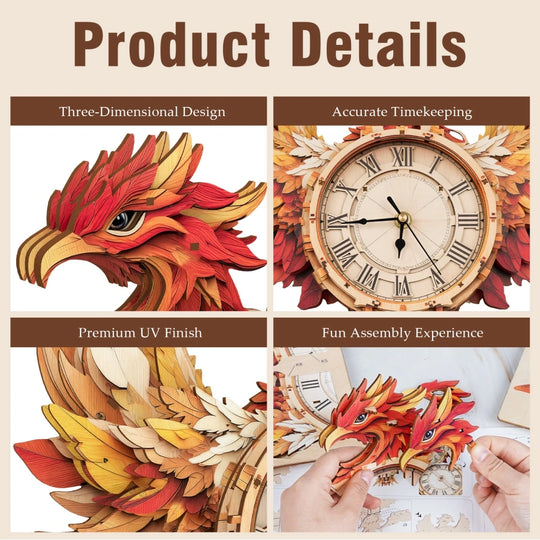 Ugeargeek Wooden Puzzle Wall Clock Series - Phoenix