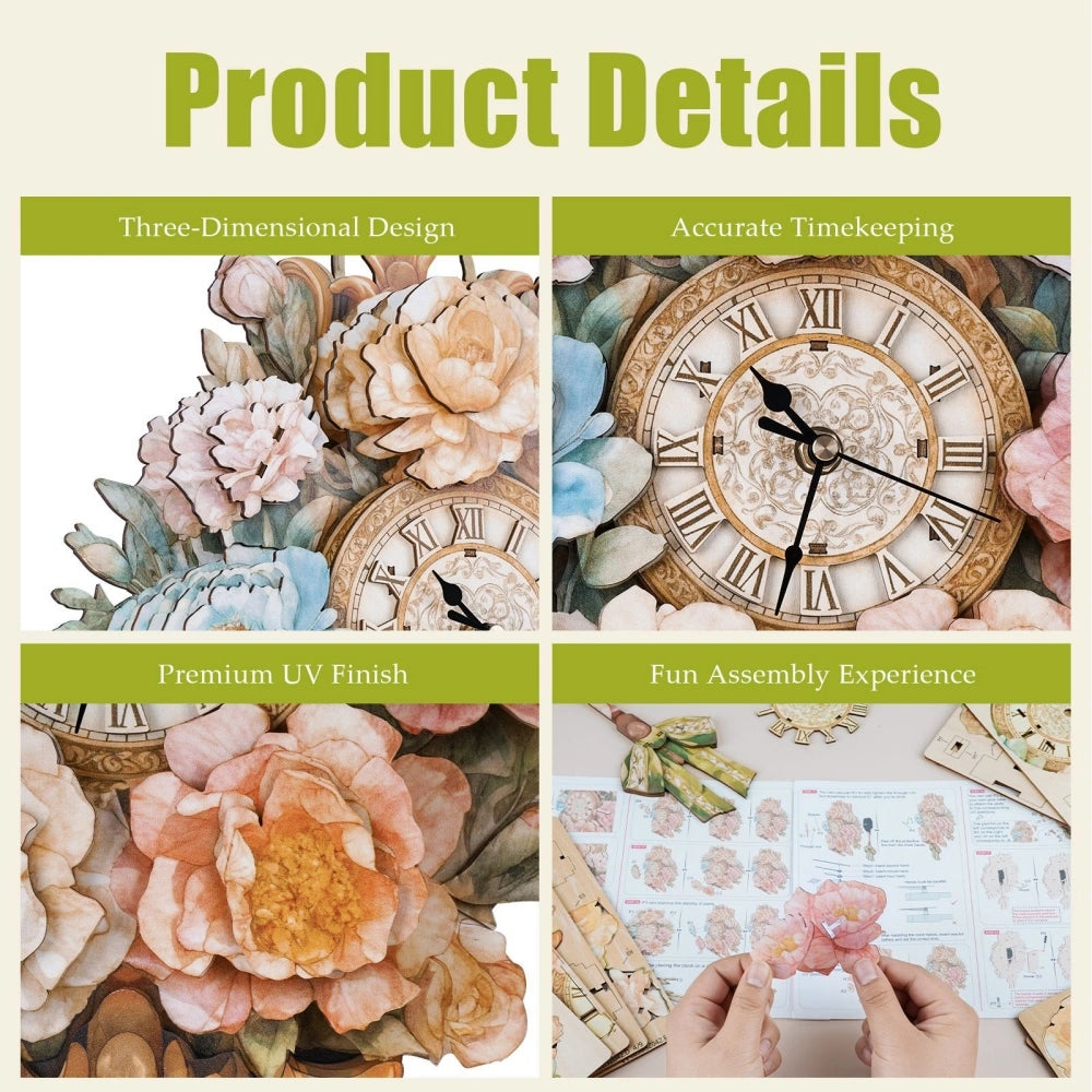 Ugeargeek Wooden Puzzle Wall Clock Series - Bouquet