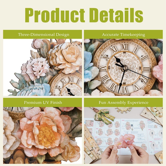 Ugeargeek Wooden Puzzle Wall Clock Series - Bouquet