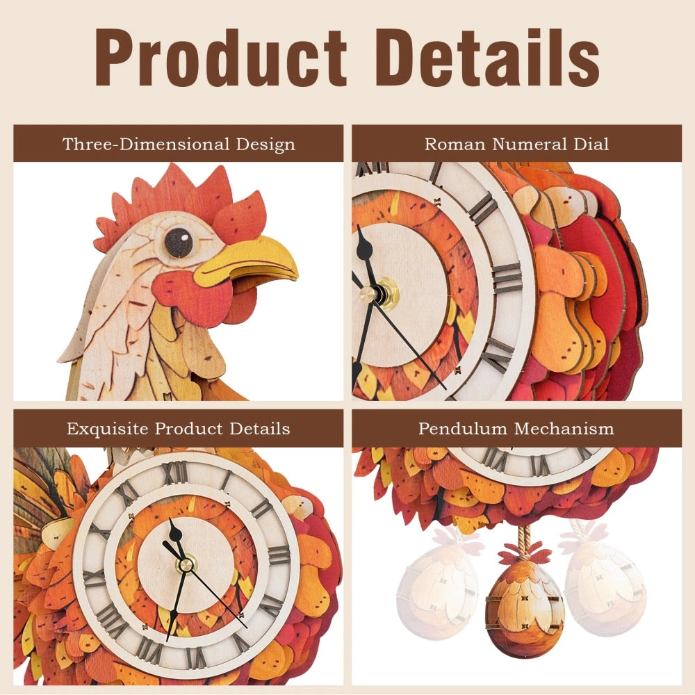 Ugeargeek Wooden Puzzle Wall Clock Series - Hen